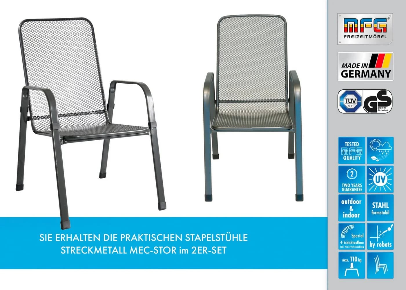 MFG Freizeitmöbel Stapelstuhl Mac-Stor 2-er Set Anthrazit