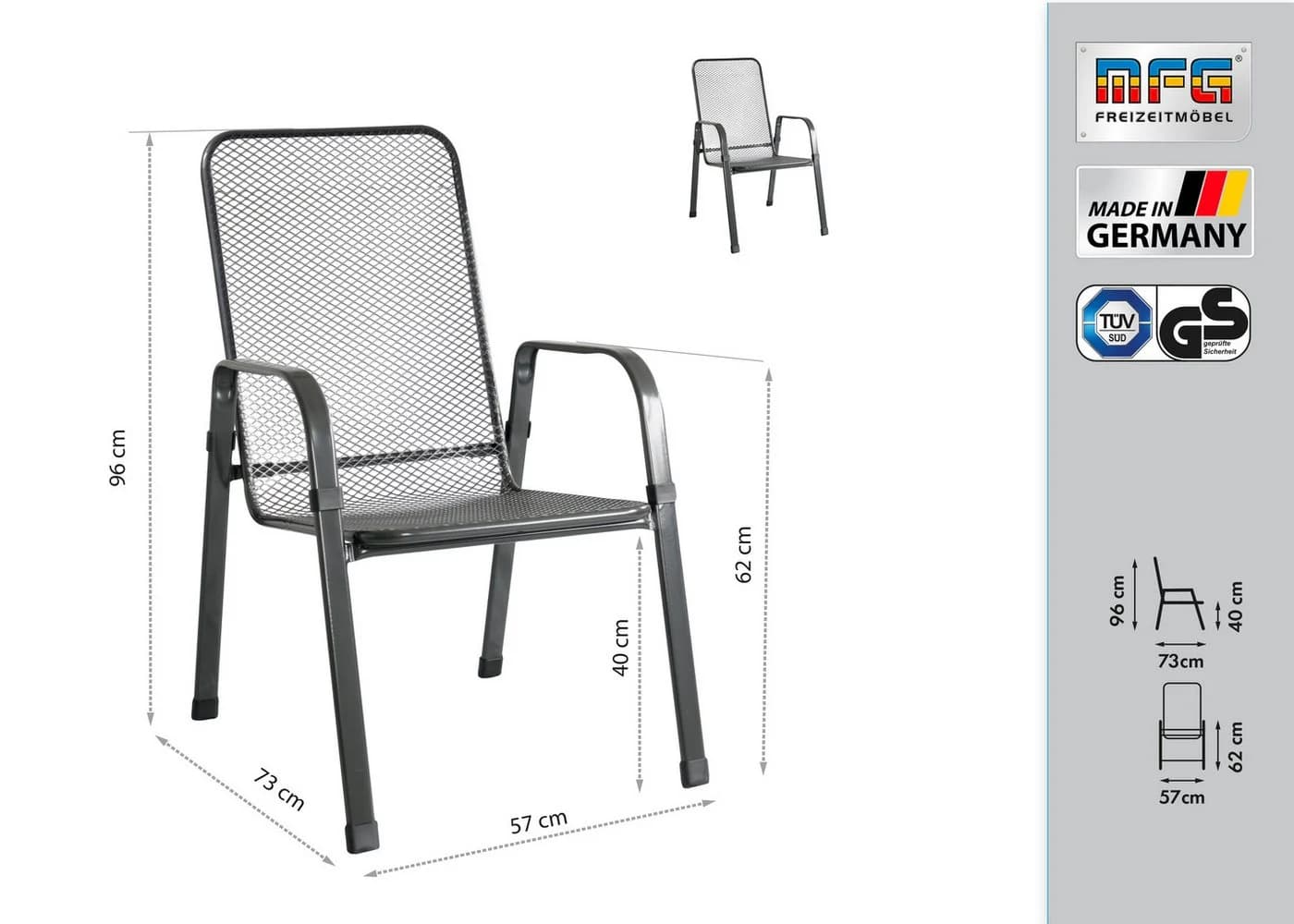 MFG Freizeitmöbel Stapelstuhl Mac-Stor 2-er Set Anthrazit - Bild 3
