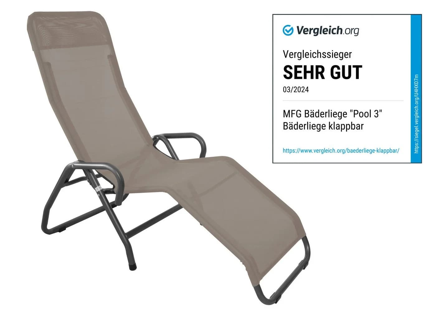 MFG Freizeitmöbel Gartenliege Pool 3 Anthrazit/Taupe Klappbar