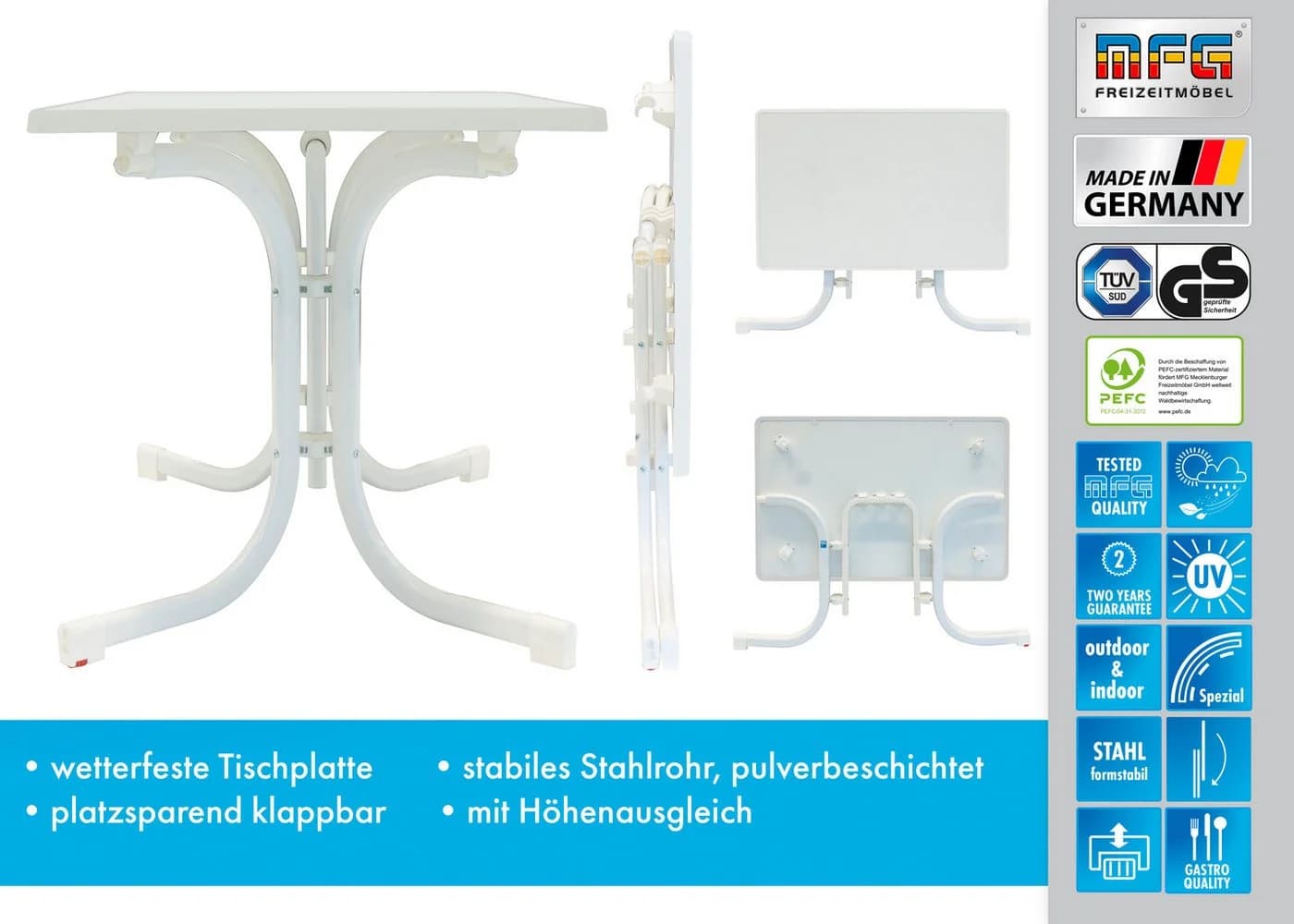 MFG Boulevardklapptisch 110x70 cm, weiß, Wetterfeste Melamin-Platte - Bild 3
