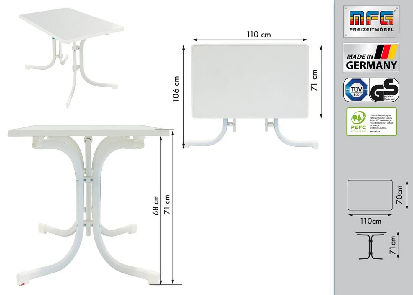MFG Boulevardklapptisch 110x70 cm, weiß, Wetterfeste Melamin-Platte - Bild 4