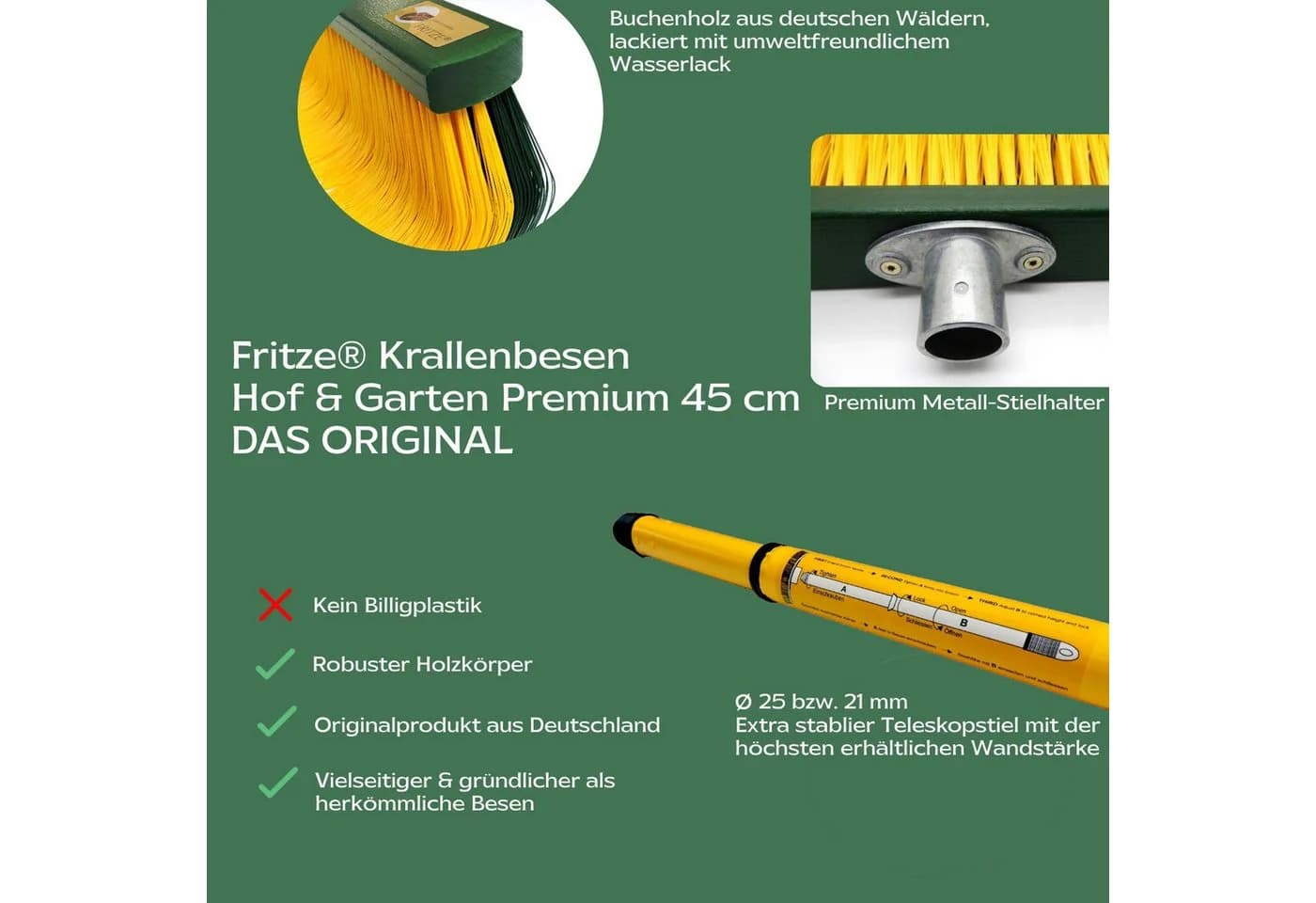 Fritze® Krallenbesen Hof & Garten Premium 45 cm mit Teleskopstiel - Bild 3