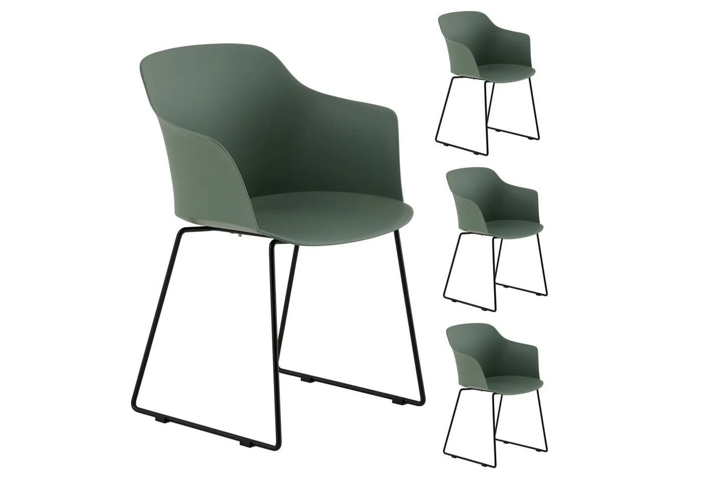 IDIMEX Gartenstuhl FORO 4er Set Grün UV-beständig Metallbeine