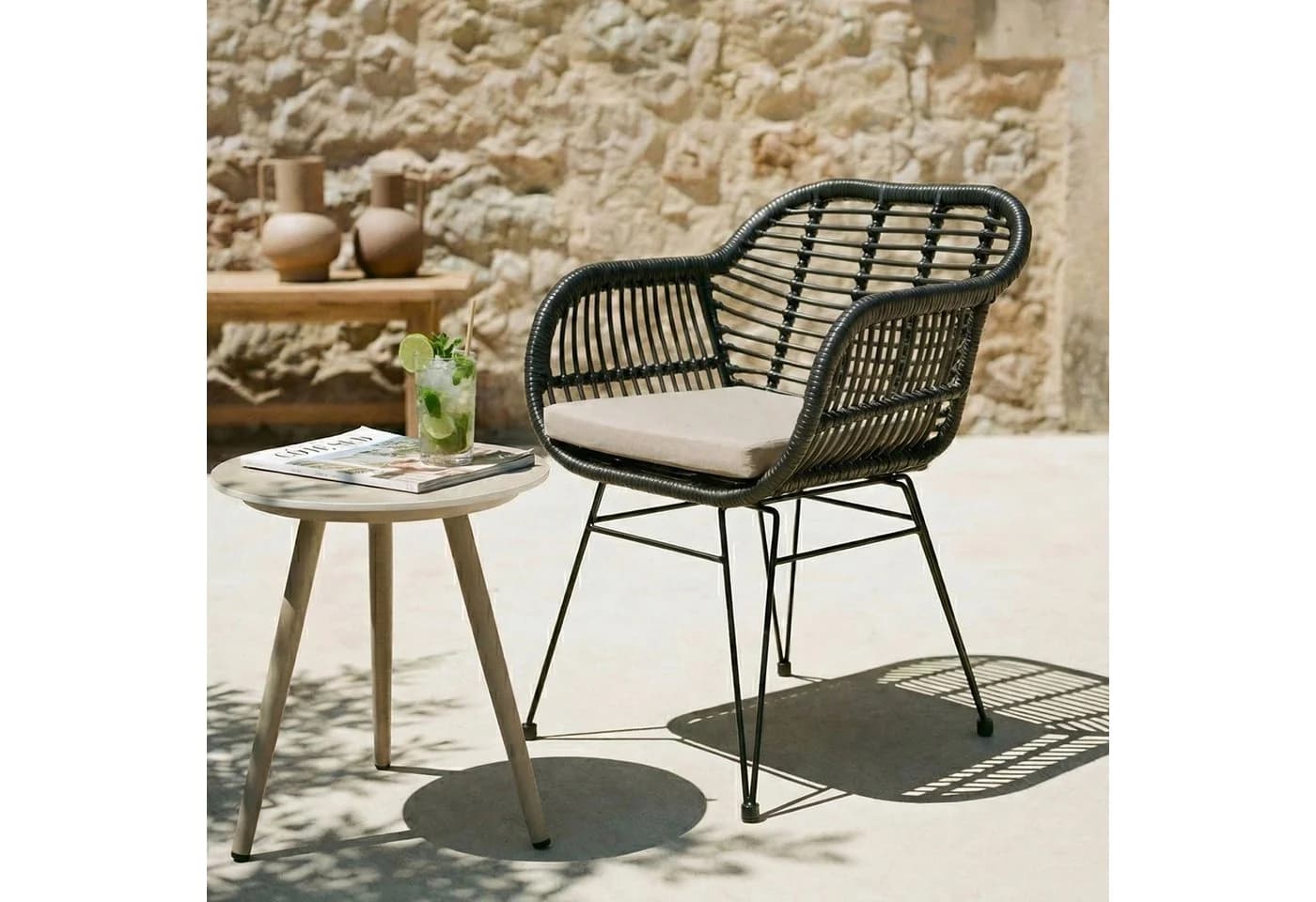 IDIMEX Gartenstuhl PARAMO Schwarz Beige Rattan Optik - Bild 2