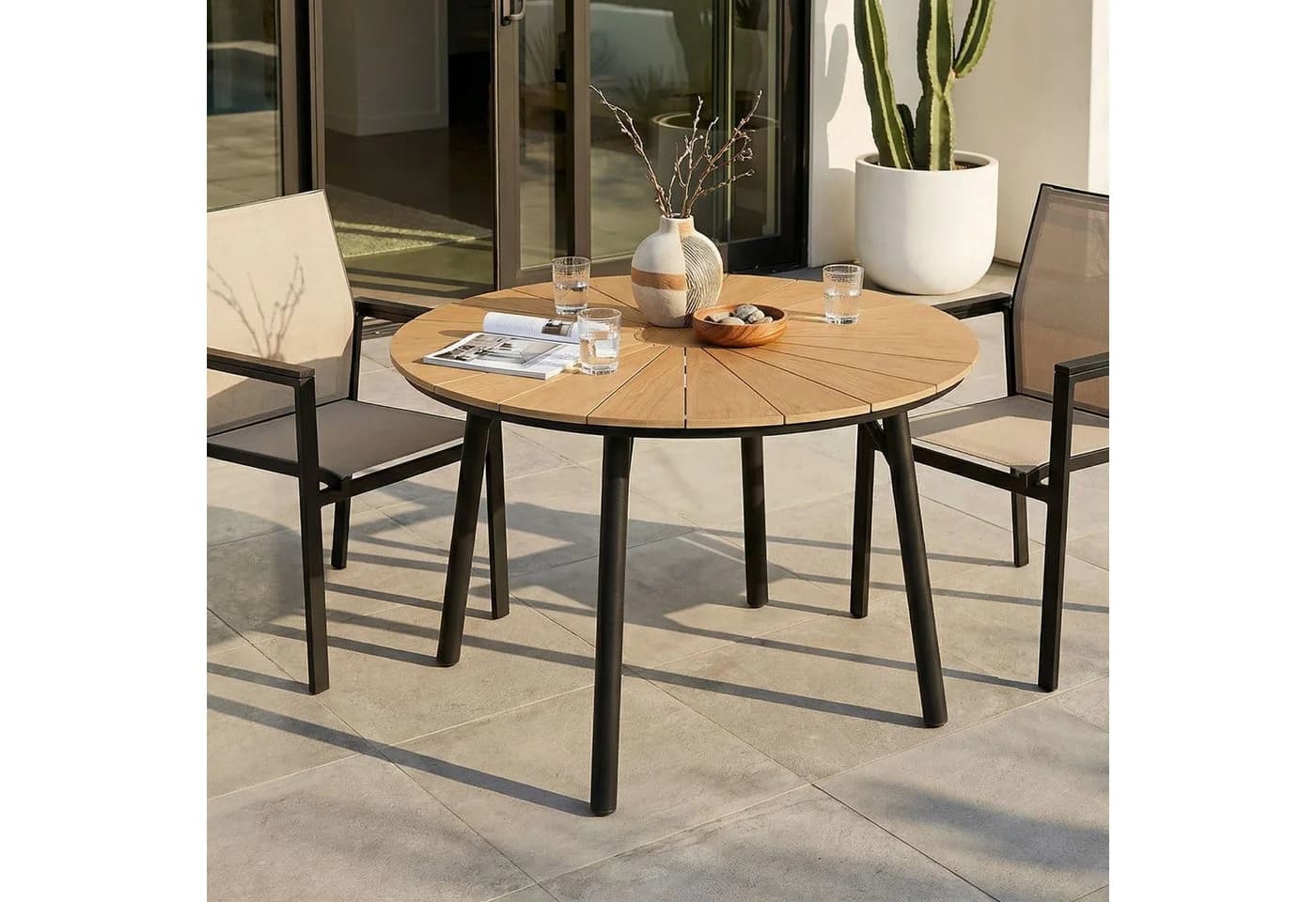 IDIMEX Gartentisch AGAPE rund 120 cm WPC-Platte Alu-Gestell schwarz/natur - Bild 2