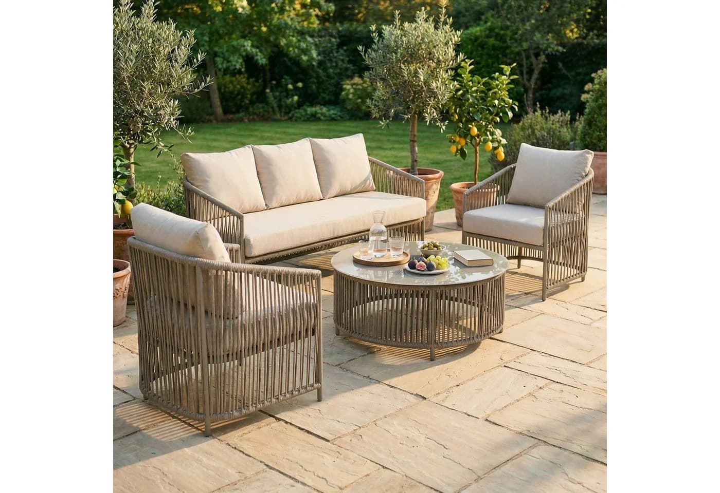 IDIMEX Gartenlounge-Set KULO 4-teilig Aluminium Seilbespannung champagne - Bild 2