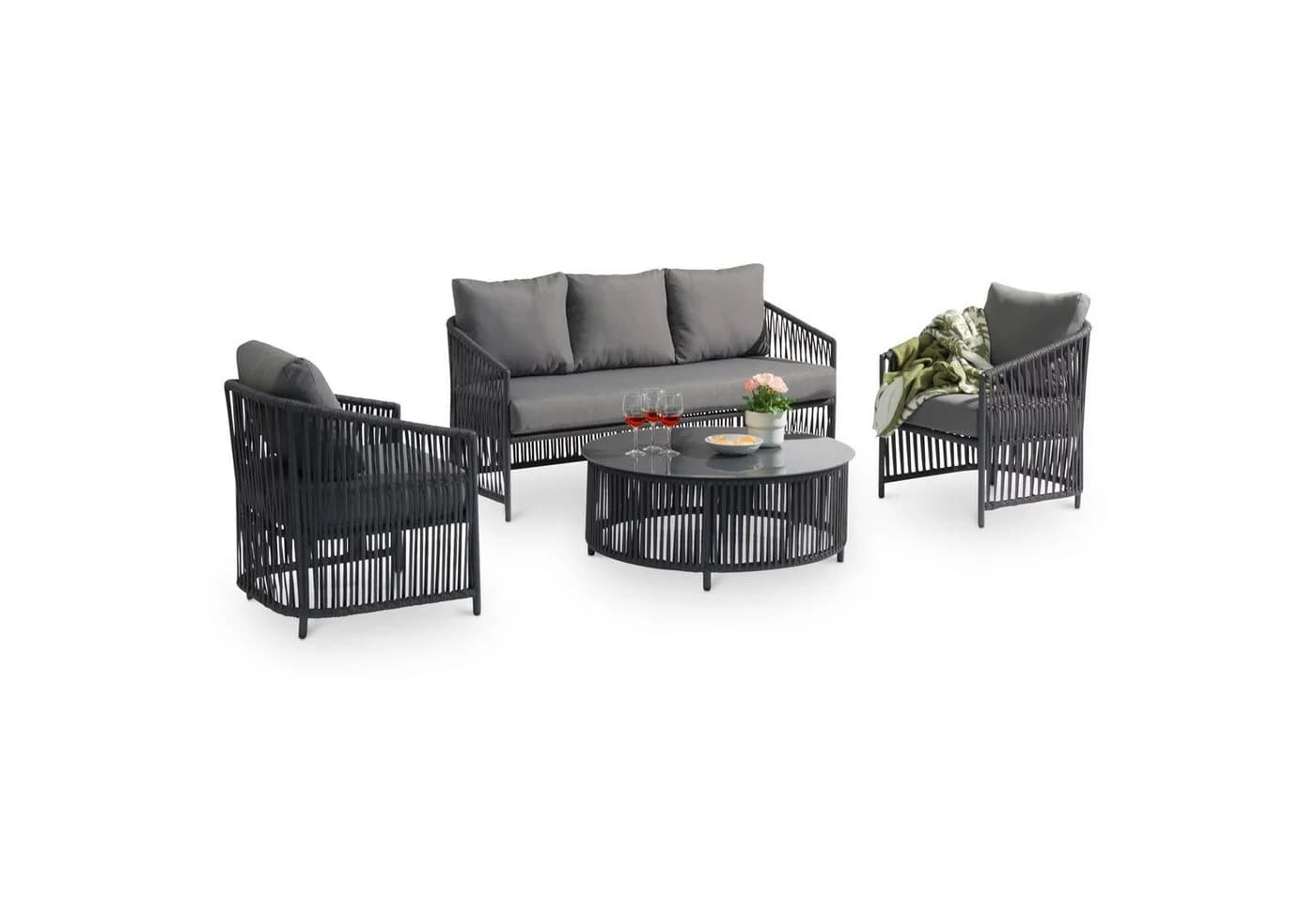 IDIMEX Gartenlounge-Set KULO 4-teilig Aluminium grau mit Kissen