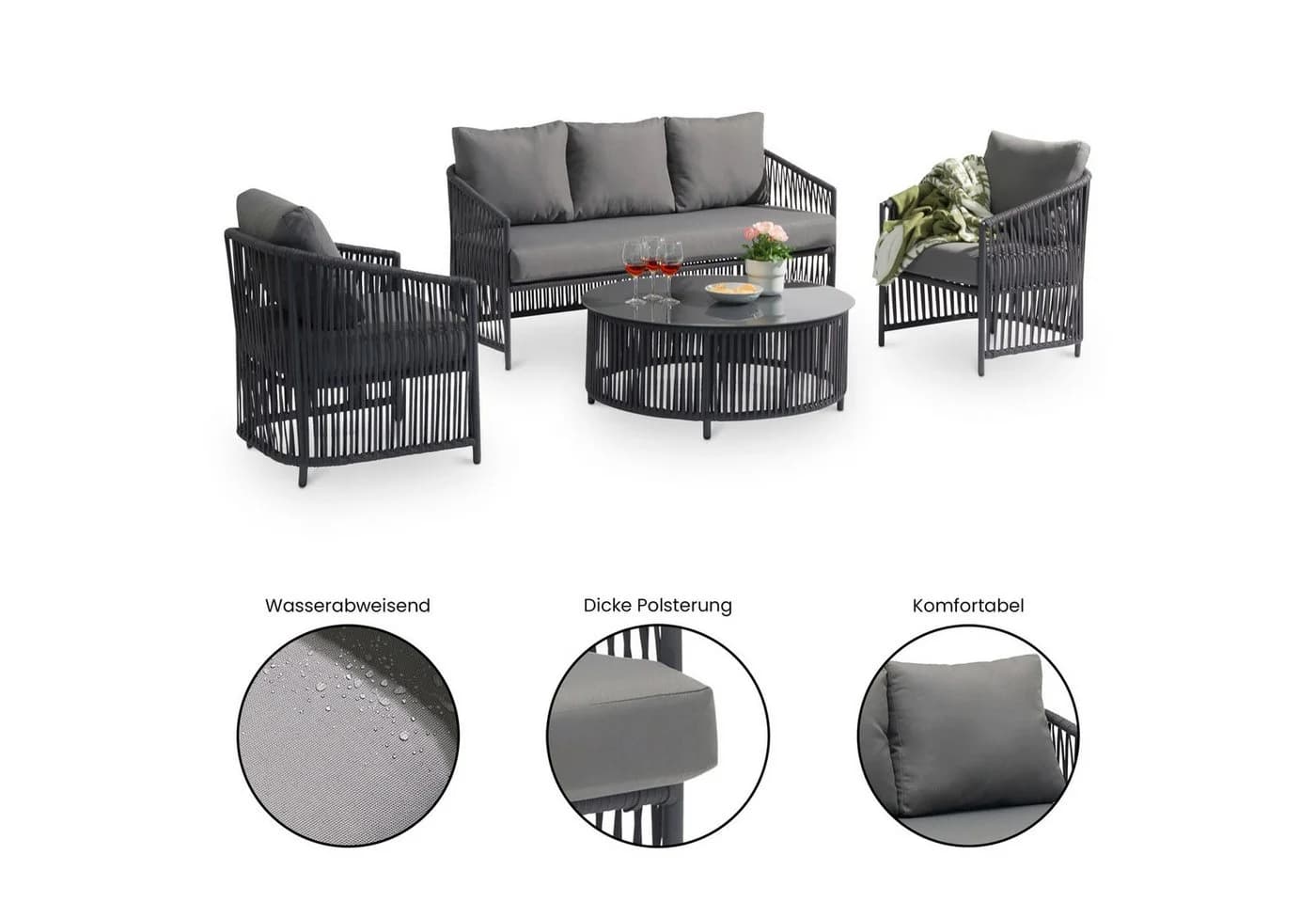 IDIMEX Gartenlounge-Set KULO 4-teilig Aluminium grau mit Kissen - Bild 5