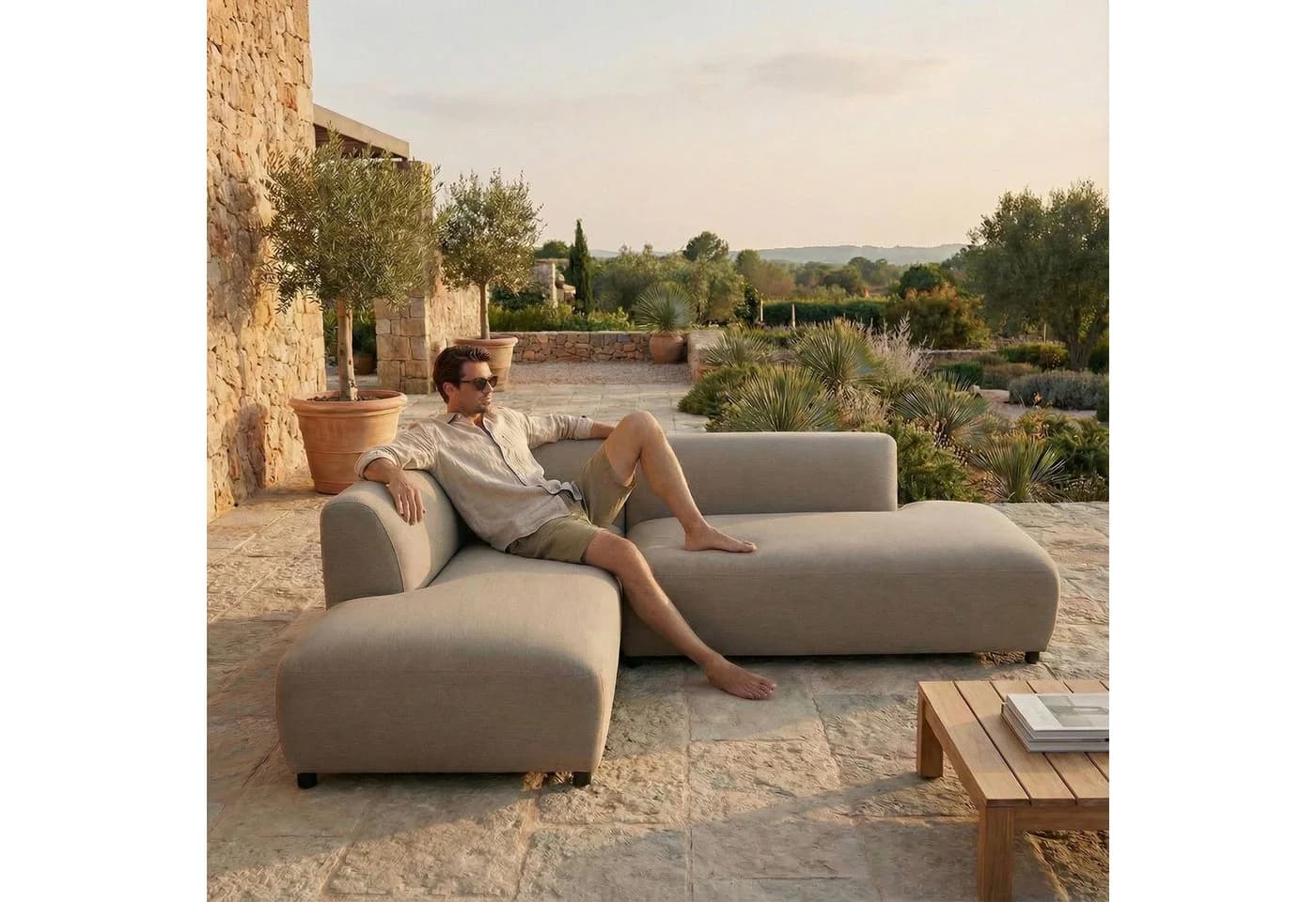 IDIMEX Gartensofa CALABRIA Beige Aluminium 3-Sitzer mit Chaiselongue - Bild 2