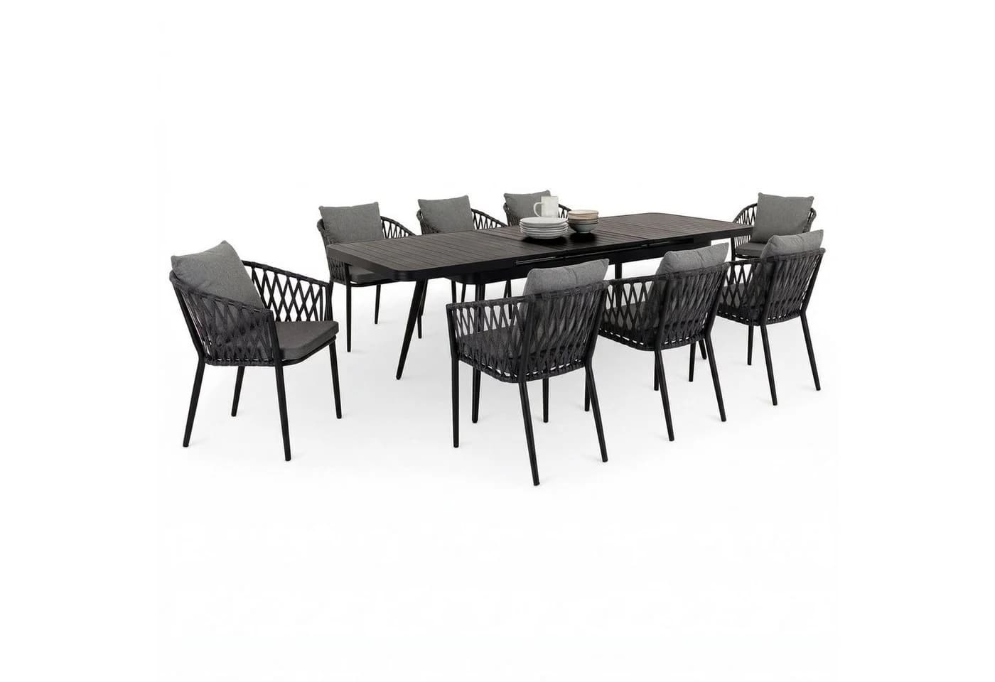 IDIMEX Garten-Essgruppe SUNNY 9-tlg. Schwarz/Grau Aluminium