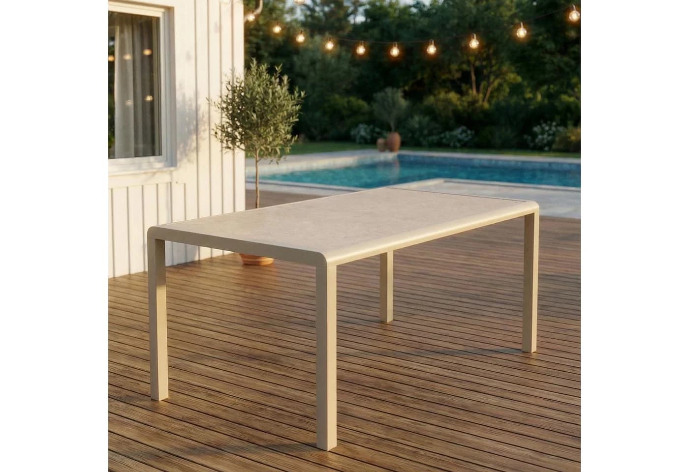 IDIMEX Gartentisch TRAPANI Beige Aluminium Gestell Stein-Glasplatte - Bild 2