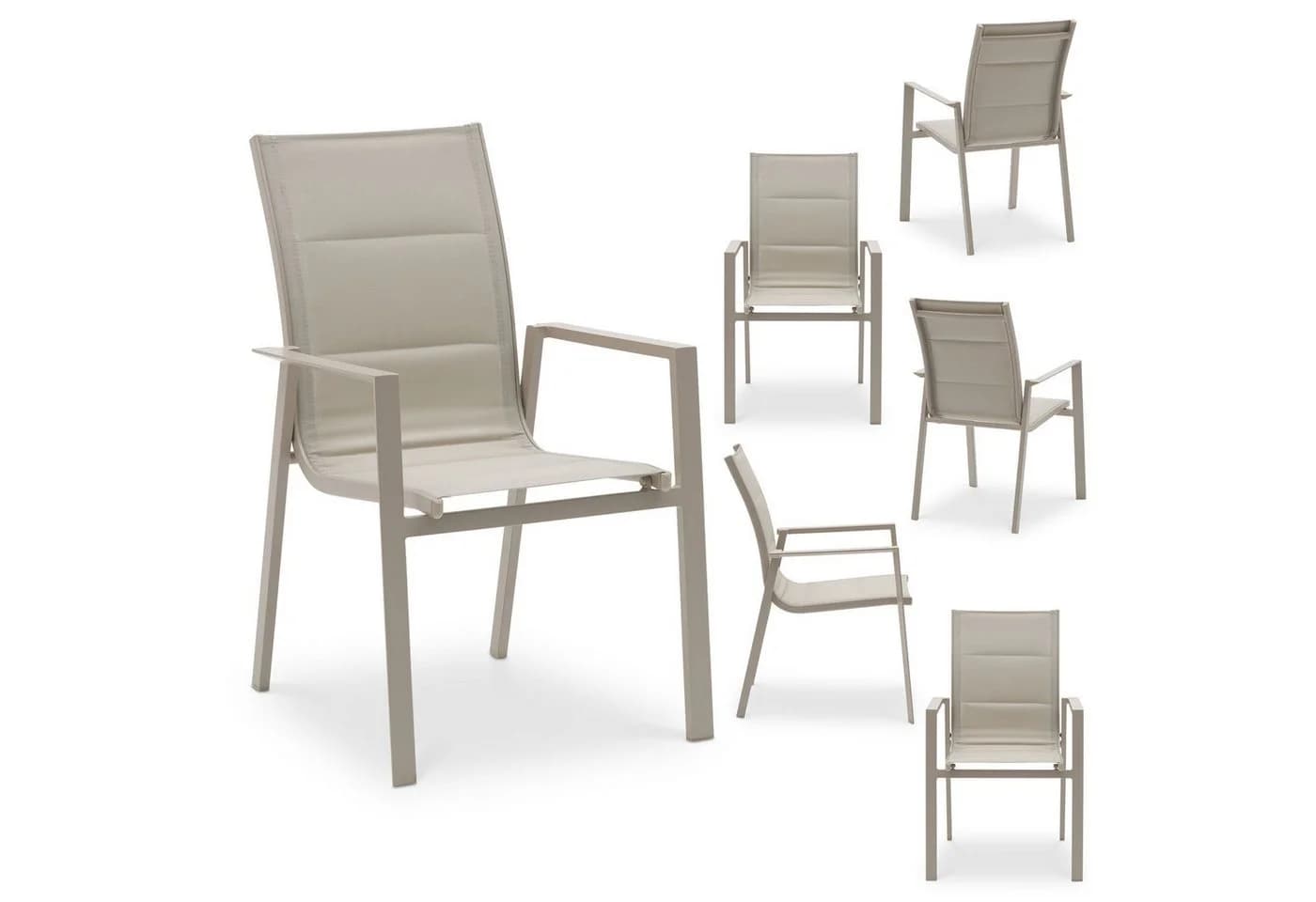 IDIMEX Gartenstuhl TRAPANI 6er Set Champagner Grau Aluminium