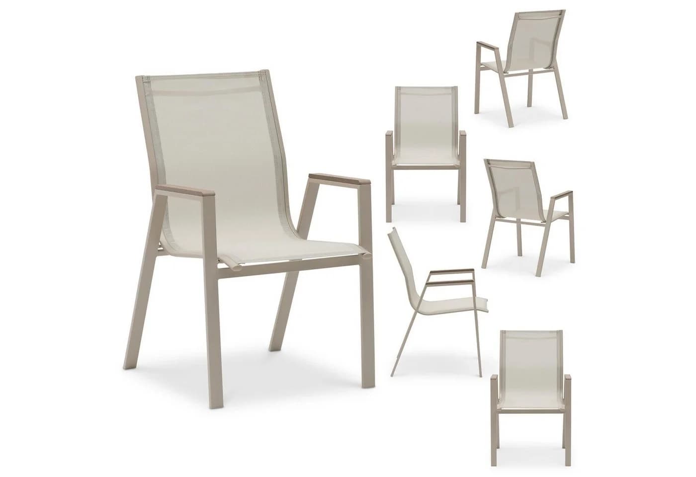 IDIMEX Gartenstuhl MONDELLO 6er Set mit WPC-Armlehnen Champagner