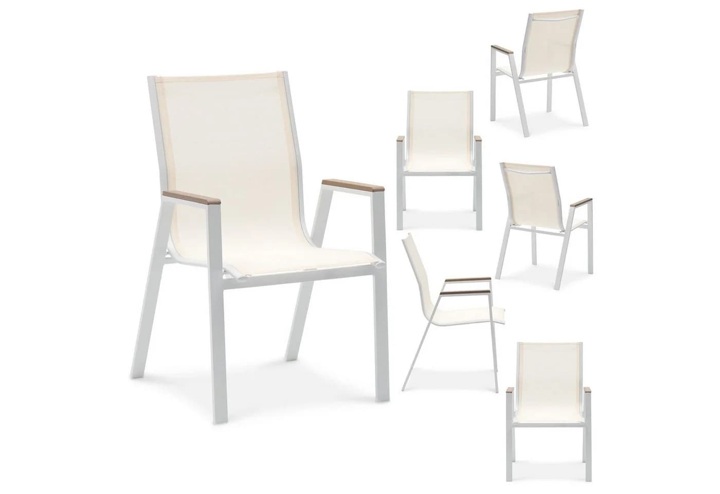 IDIMEX Gartenstuhl MONDELLO 6er Set WPC Armlehnen Weiß/Beige