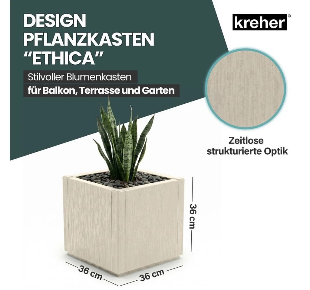 Kreher Pflanzkübel 'Ethica' Beige Strukturierter Kunststoff