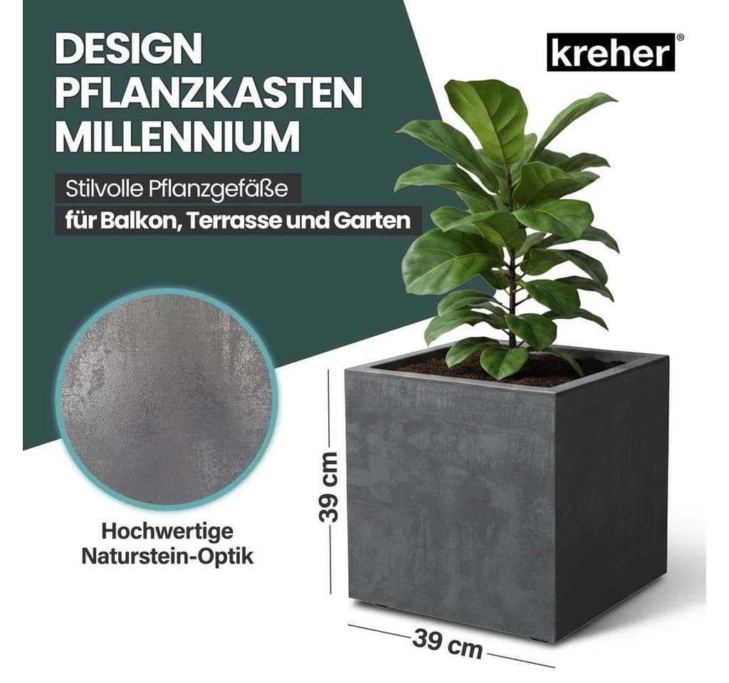 Kreher Blumenkasten Millennium Naturstein Optik Anthrazit