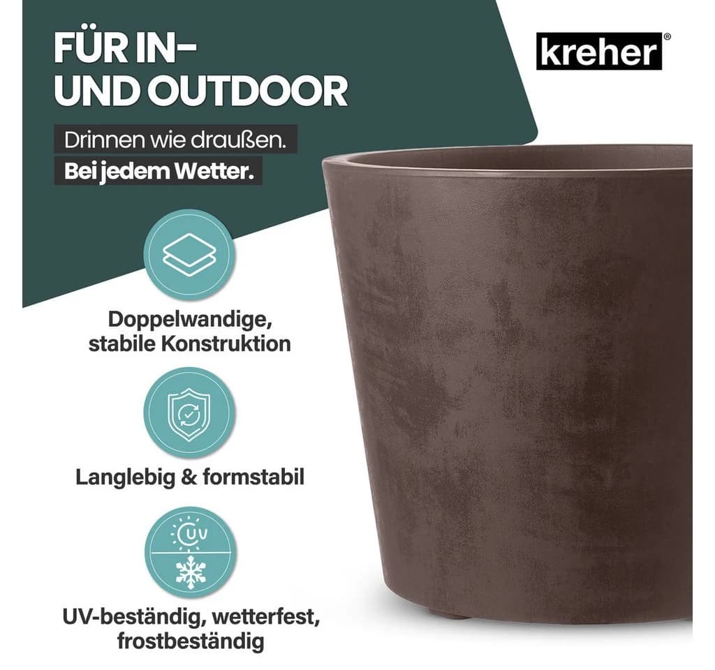 Kreher Pflanzkübel Millennium 80L Rollbar Naturstein Optik - Bild 4
