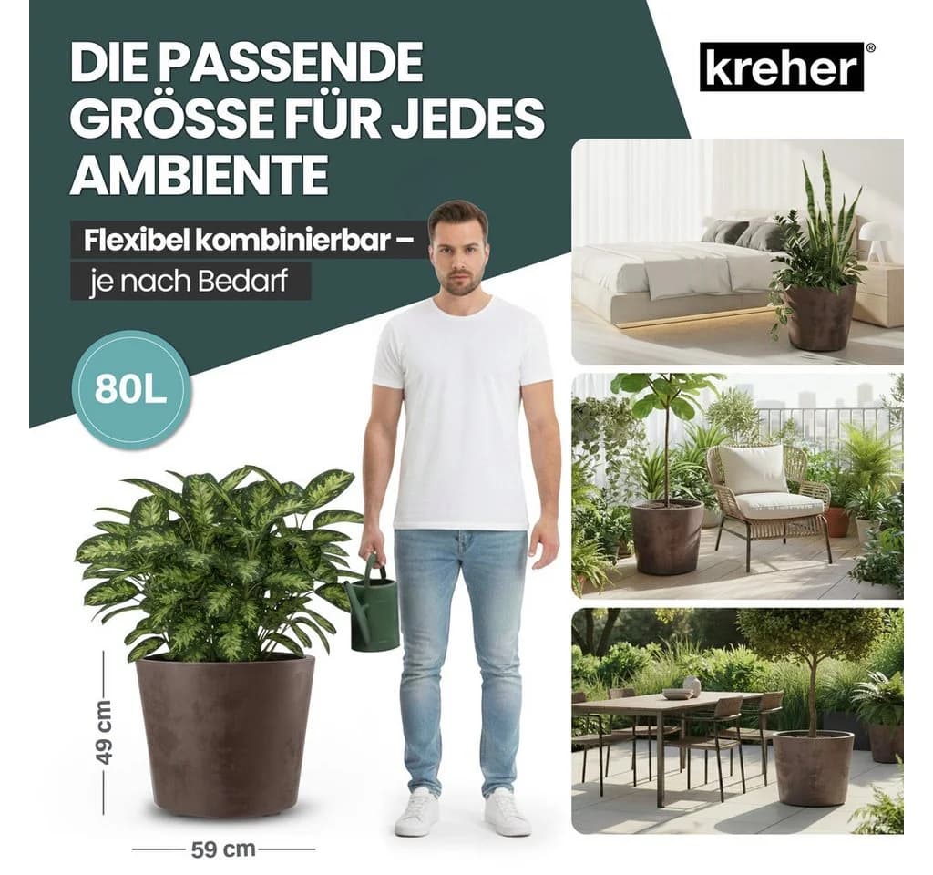 Kreher Pflanzkübel Millennium 80L Rollbar Naturstein Optik - Bild 5