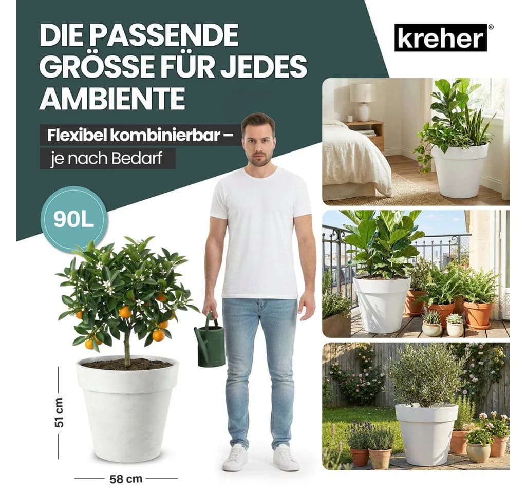 Kreher Pflanzkübel Set 'LIKE' XXL + XL - Grau - Rollbar - UV-beständig - Bild 3