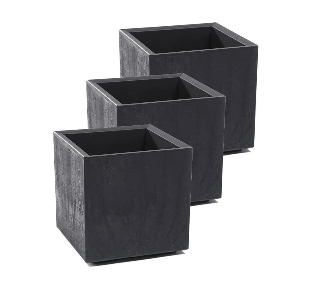Kreher Pflanzkasten Karo 13 L mit Rollen Beton Optik Anthrazit 3er-Set - Bild 2