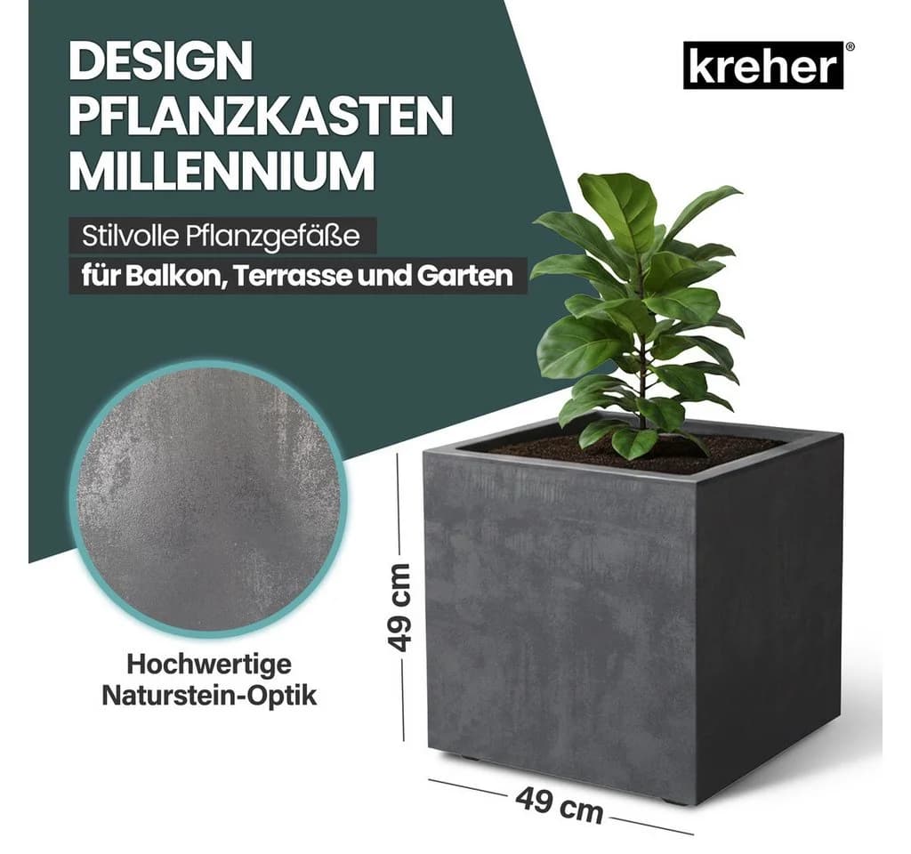 Kreher Pflanzkübel Millennium 80L 2er Set Kunststoff Naturstein Optik