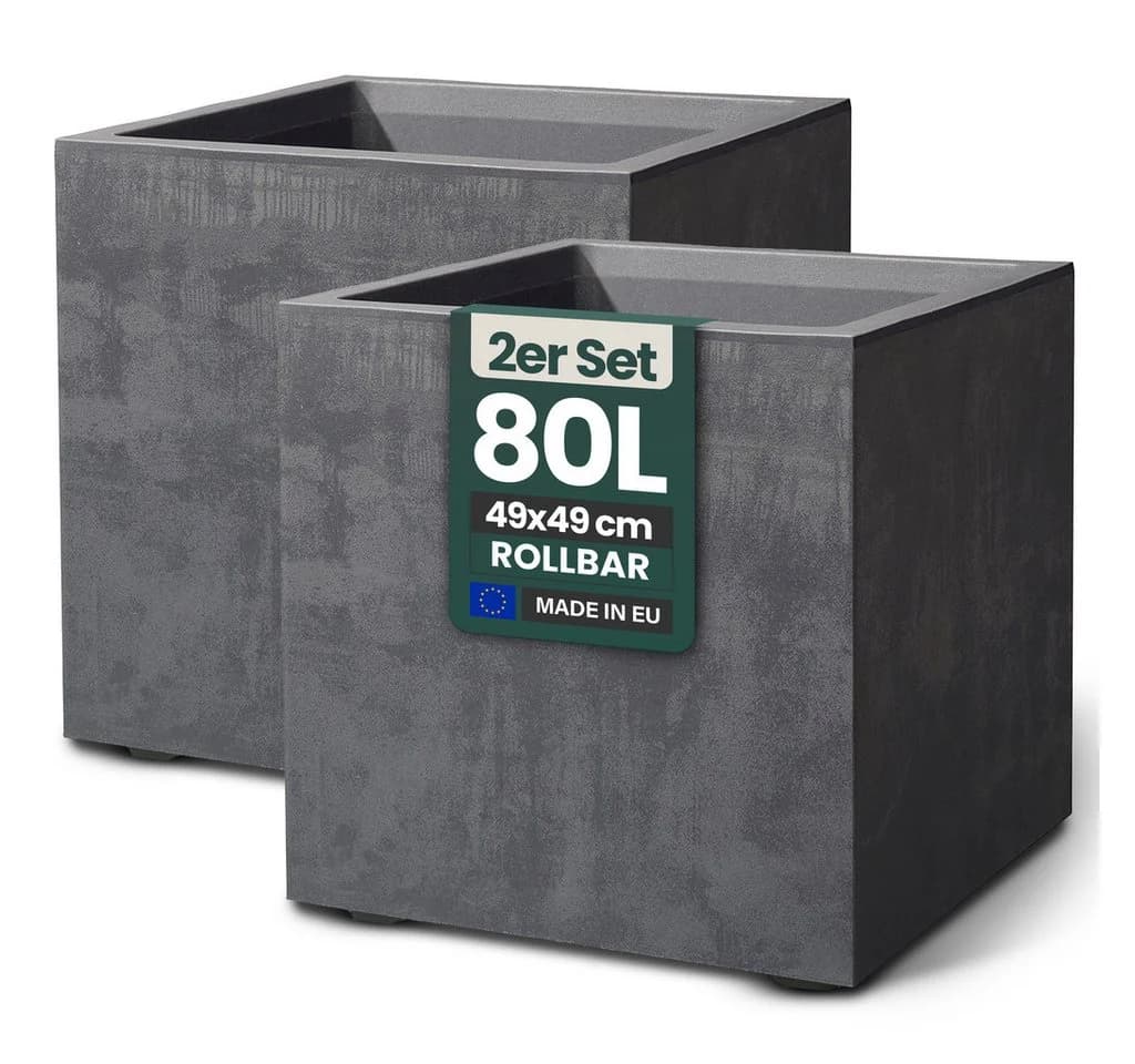 Kreher Pflanzkübel Millennium 80L 2er Set Kunststoff Naturstein Optik - Bild 2
