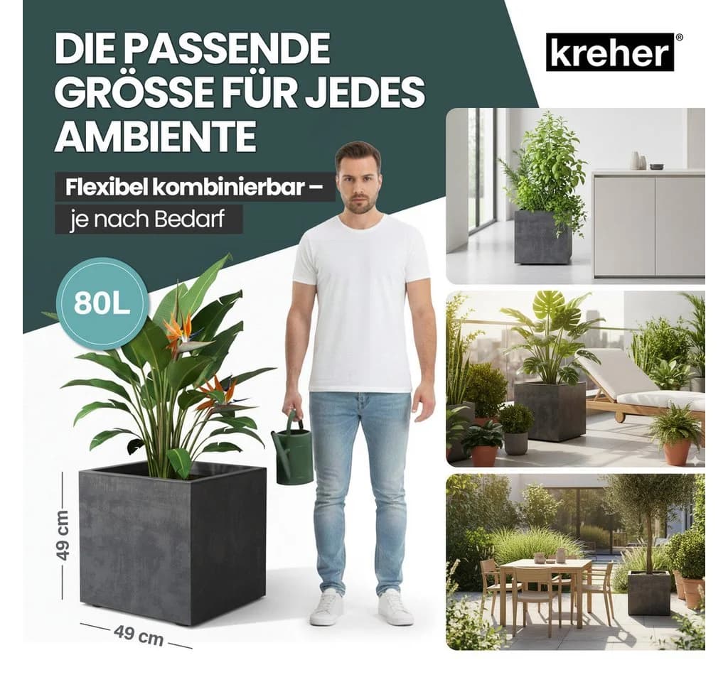 Kreher Pflanzkübel Millennium 80L 2er Set Kunststoff Naturstein Optik - Bild 5