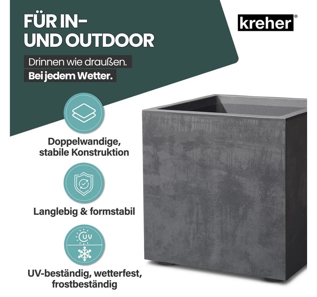 Kreher Pflanzkübel Millennium 40L 2er-Set Naturstein-Optik Anthrazit - Bild 4