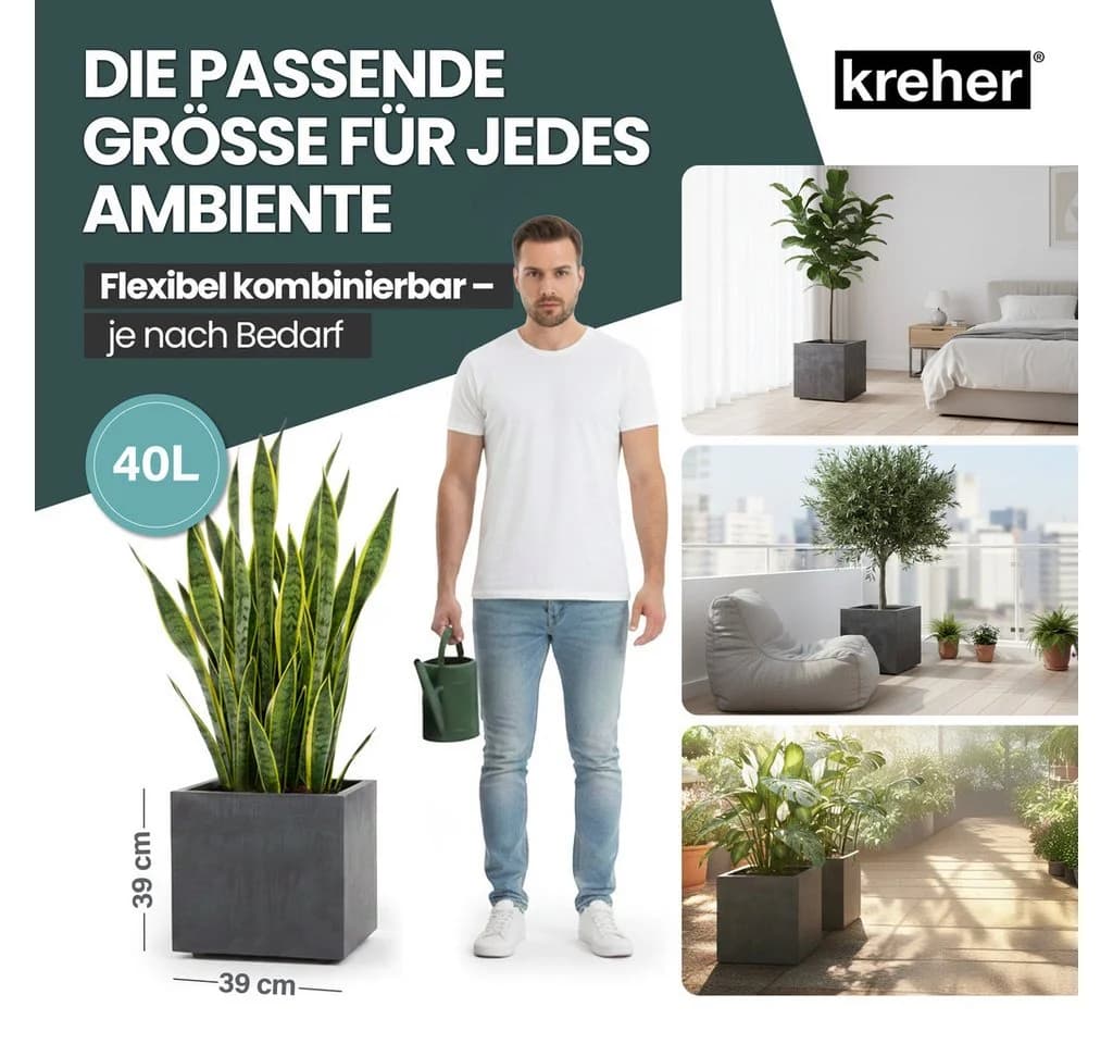 Kreher Pflanzkübel Millennium 40L 2er-Set Naturstein-Optik Anthrazit - Bild 5
