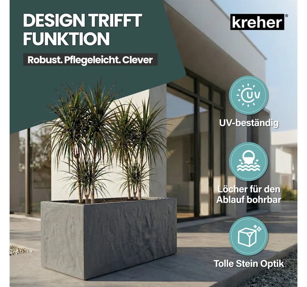 Kreher Blumenkasten Riven Kunststoff Stein Optik Anthrazit - Bild 3