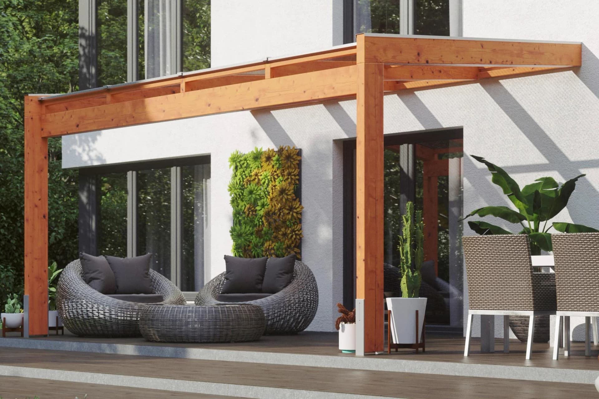 Terrassendach SKANHOLZ Novara Braun Eichehell Fichtenholz Polycarbonat