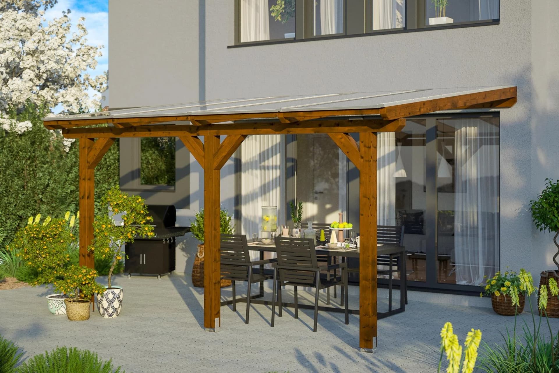 SKANHOLZ Terrassenüberdachung Bormio Braun Polycarbonat