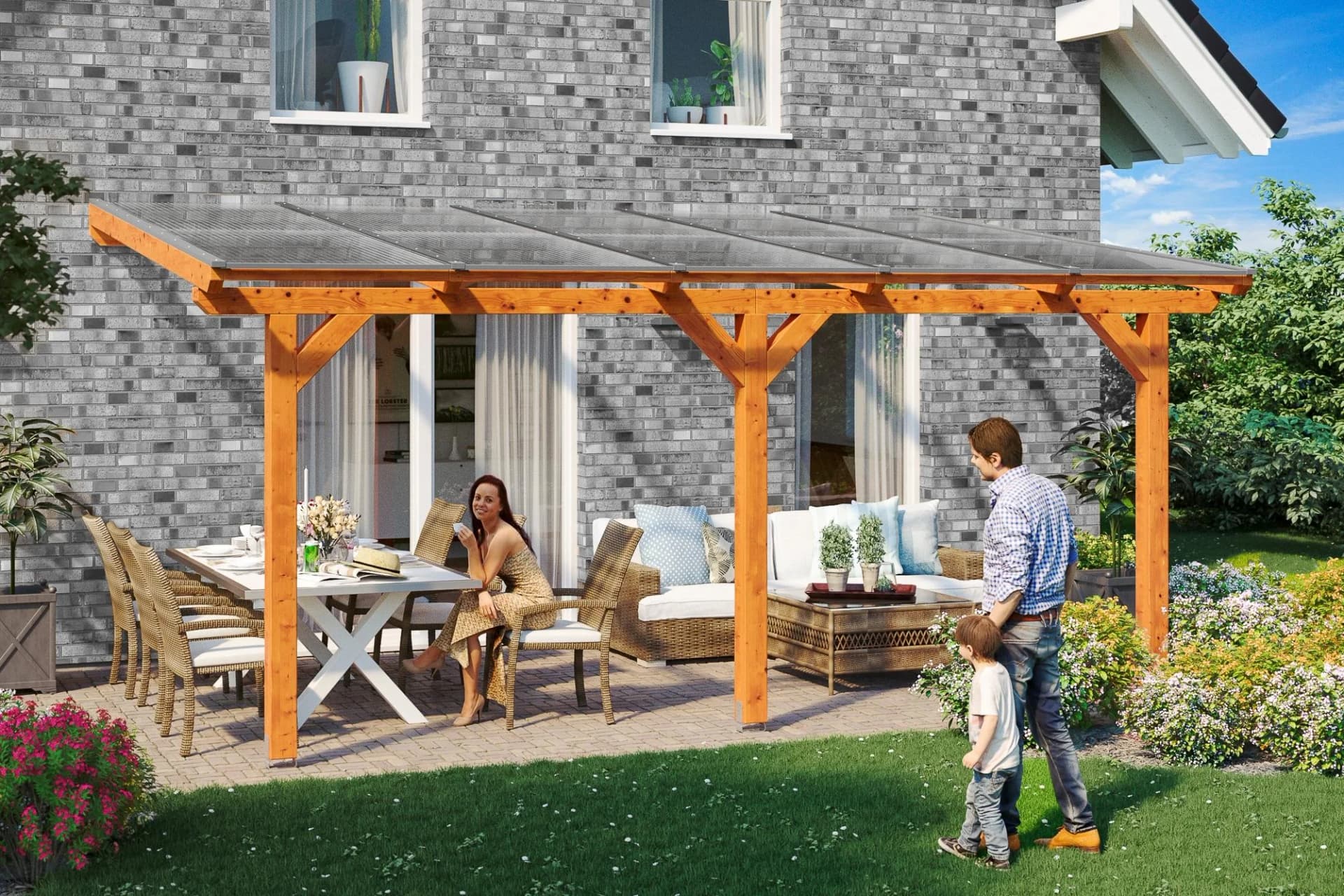 Terrassendach SKANHOLZ Bormio Braun Eiche Hell Polycarbonat