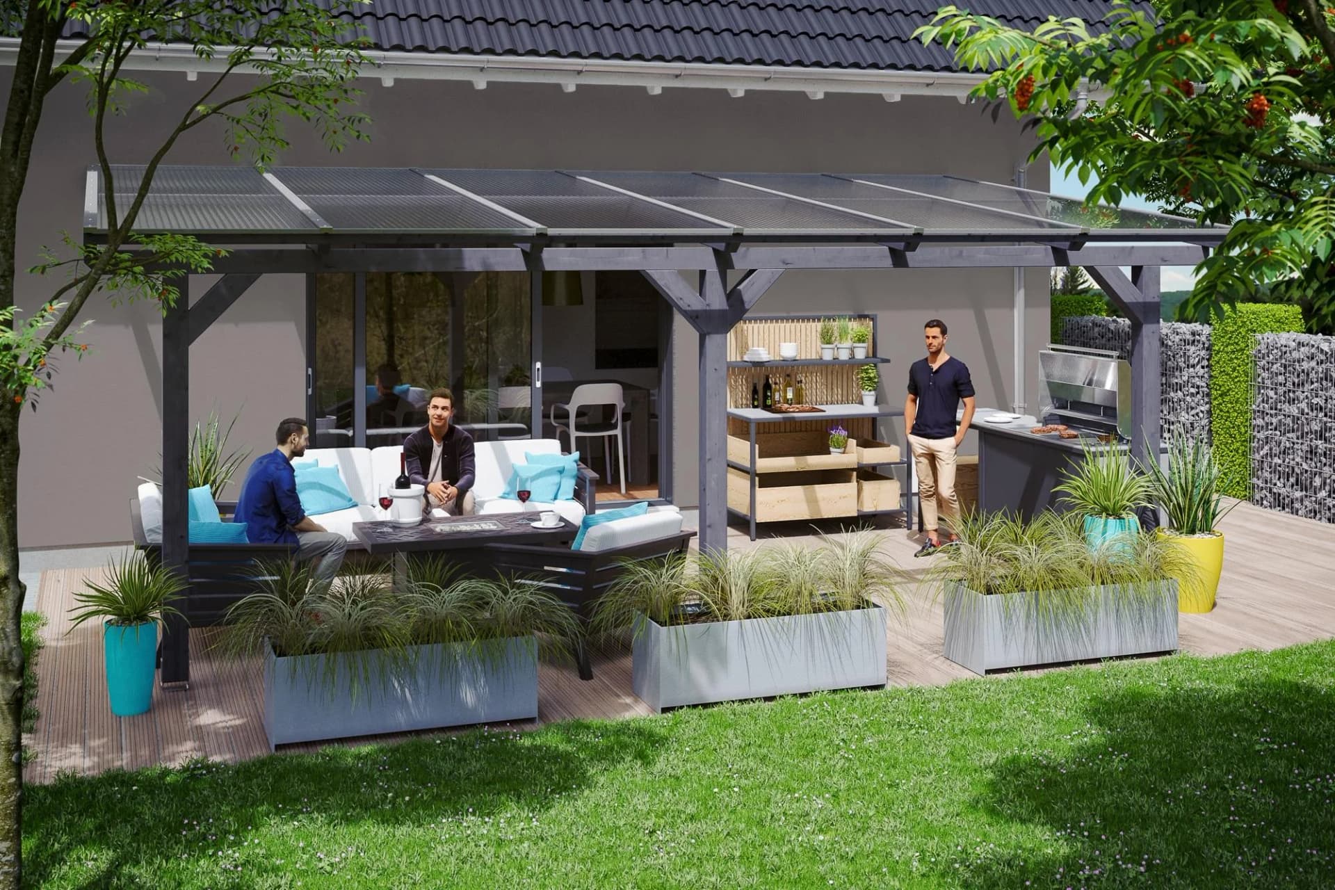 Terrassendach SKANHOLZ Bormio Grau Polycarbonat Terrassenüberdachungen