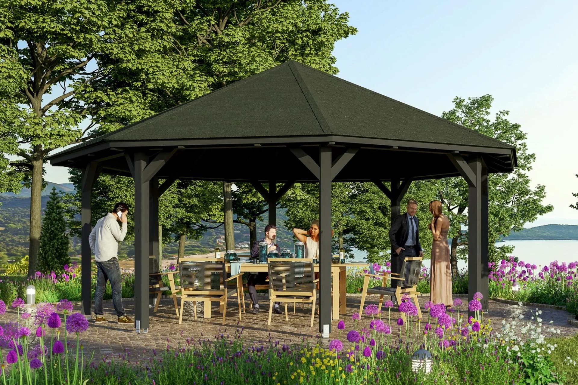 SKANHOLZ Pavillon Nice 4 8-Eck Anthrazit 630 cm
