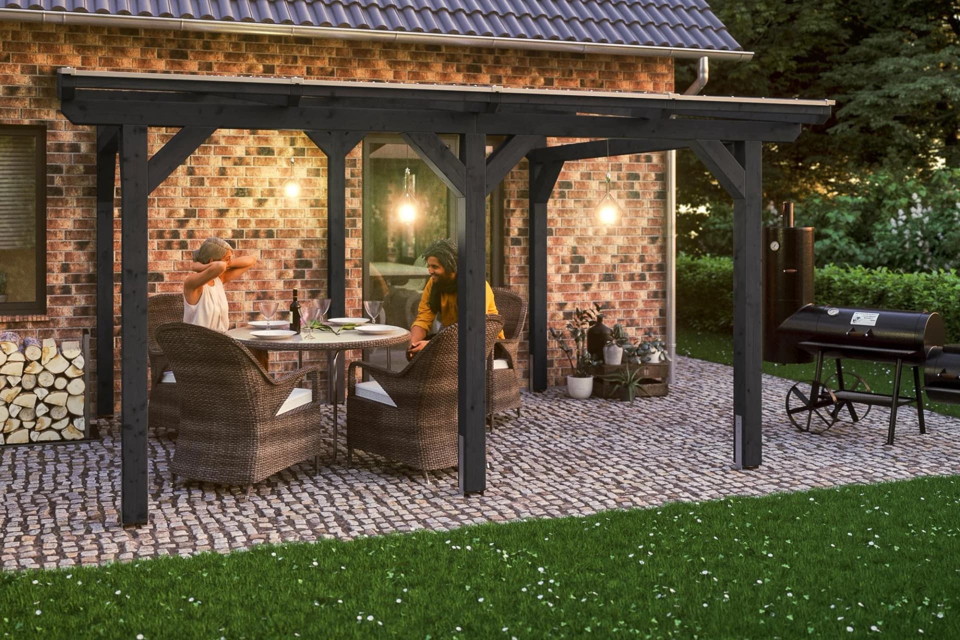 SKANHOLZ Terrassenüberdachung Siena Anthrazit 434x300 cm Fichtenholz