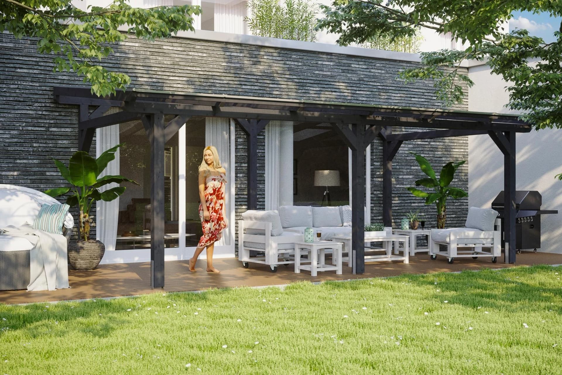 Skan Holz Terrassenüberdachung Siena Anthrazit 648x400 cm Polycarbonat
