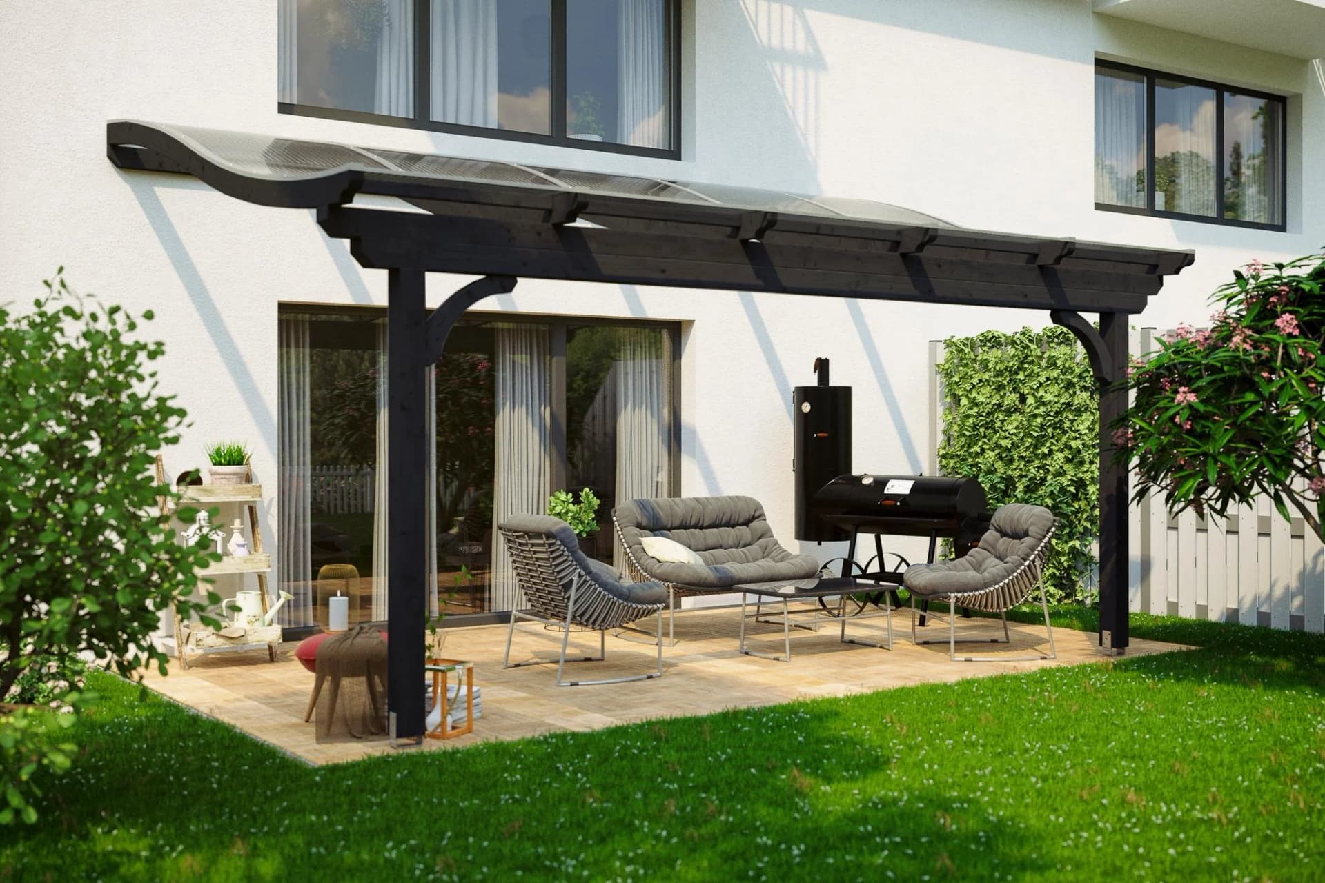 Terrassendach SKANHOLZ Verona Anthrazit Fichtenholz