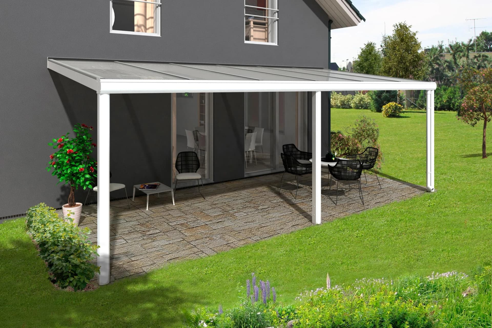 Terrassendach SKANHOLZ Garda Weiß Aluminium Polycarbonat