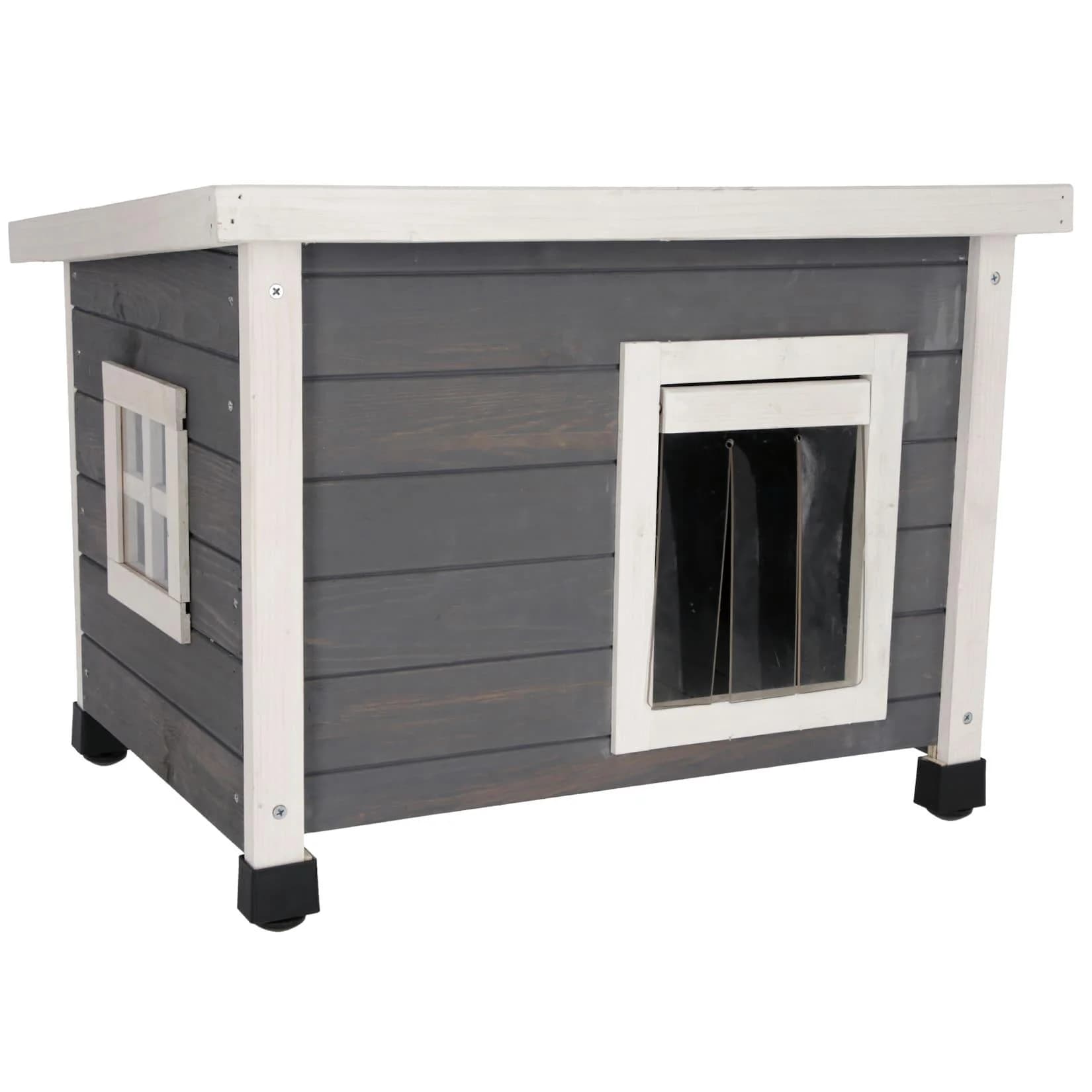 Kerbl Katzenhaus Rustica Holz Grau/Weiß mit Plexiglasfenster