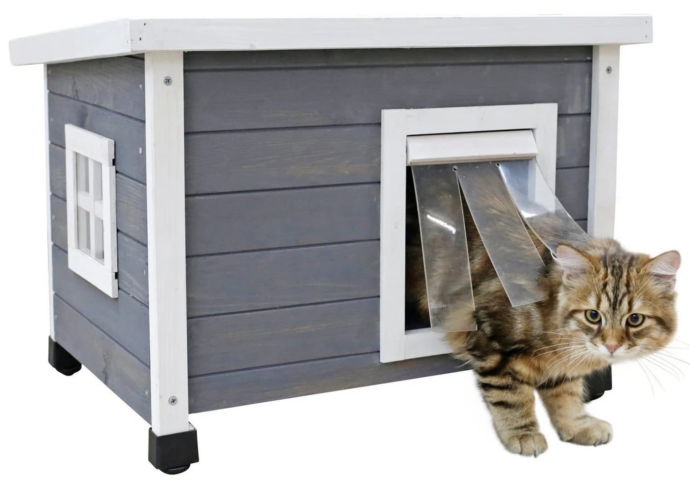 Kerbl Katzenhaus Rustica Holz Grau/Weiß mit Plexiglasfenster - Bild 2