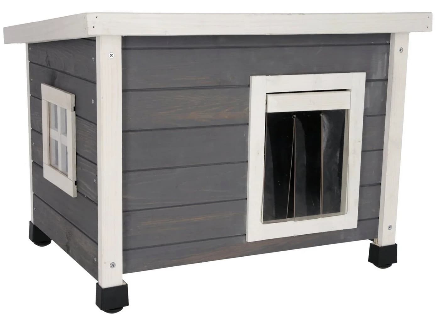 Kerbl Katzenhaus Rustica Holz Grau/Weiß mit Plexiglasfenster - Bild 3