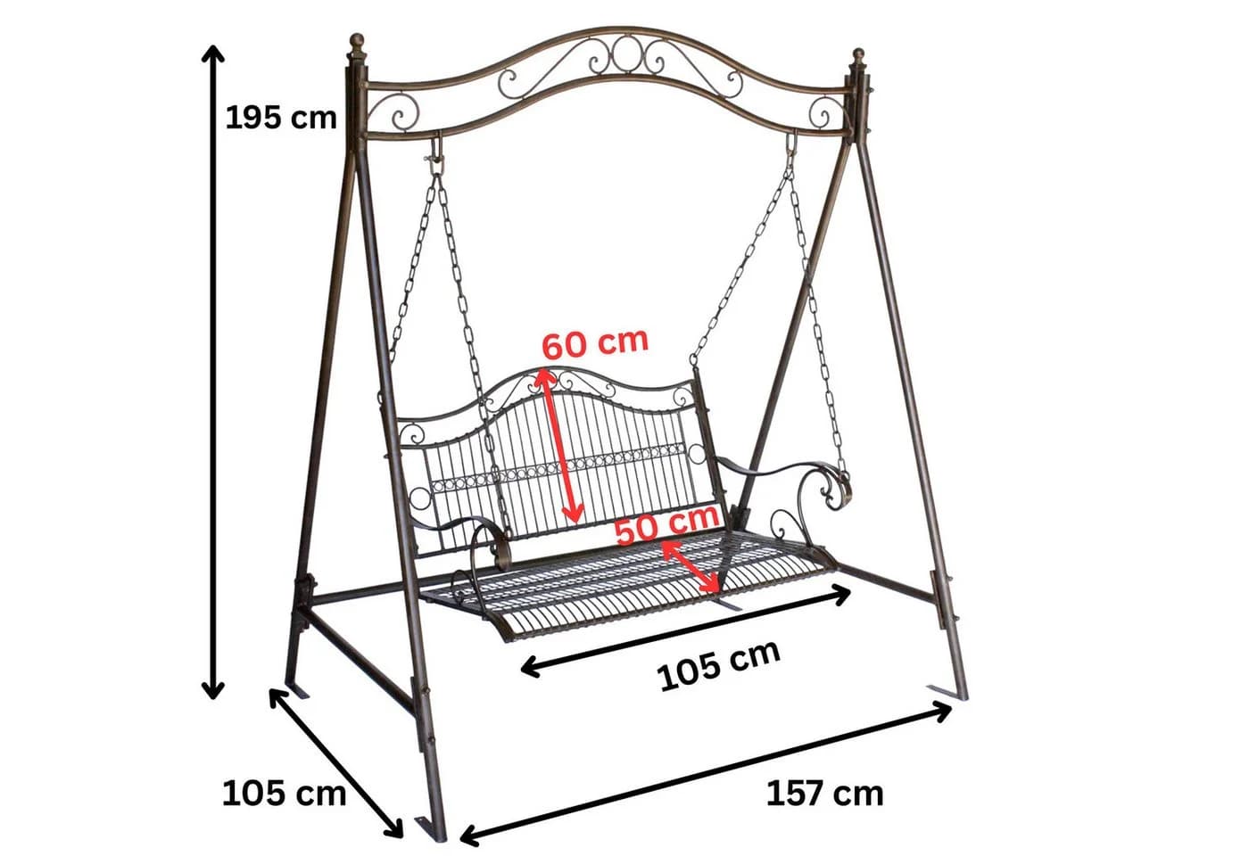 DanDiBo Hollywoodschaukel Metall Antik 2 Sitzer Gartenbank Rostbraun