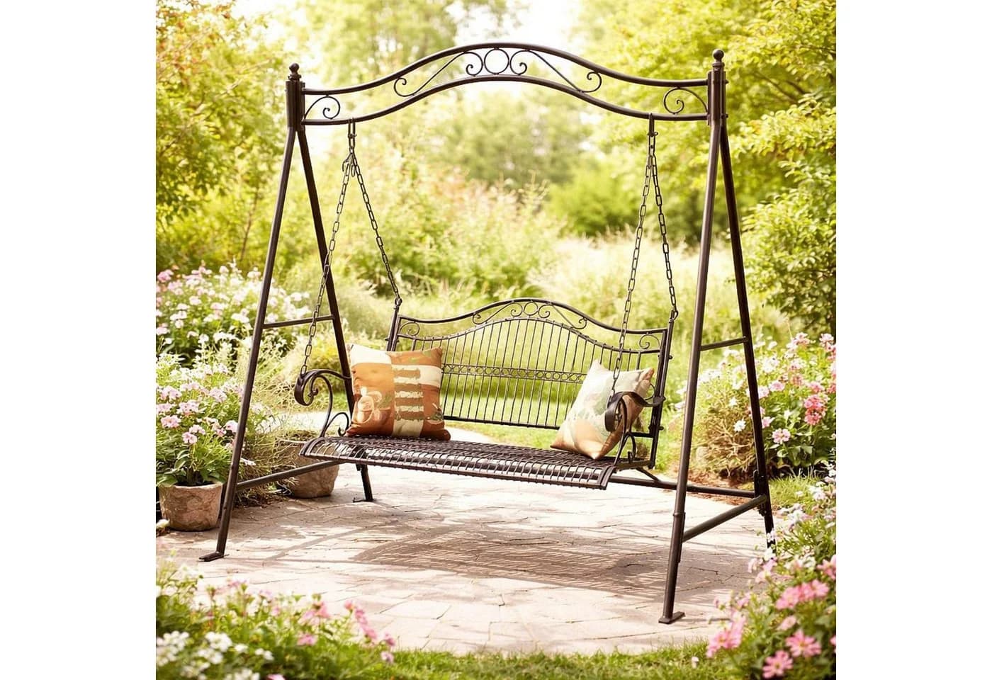 DanDiBo Hollywoodschaukel Metall Antik 2 Sitzer Gartenbank Rostbraun - Bild 4