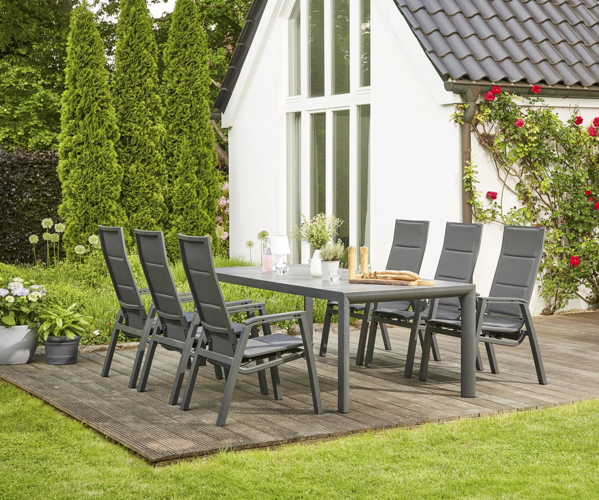 SIENA GARDEN Garten-Essgruppe Milano/Ancona 6-tlg. Grau Aluminium Keramik