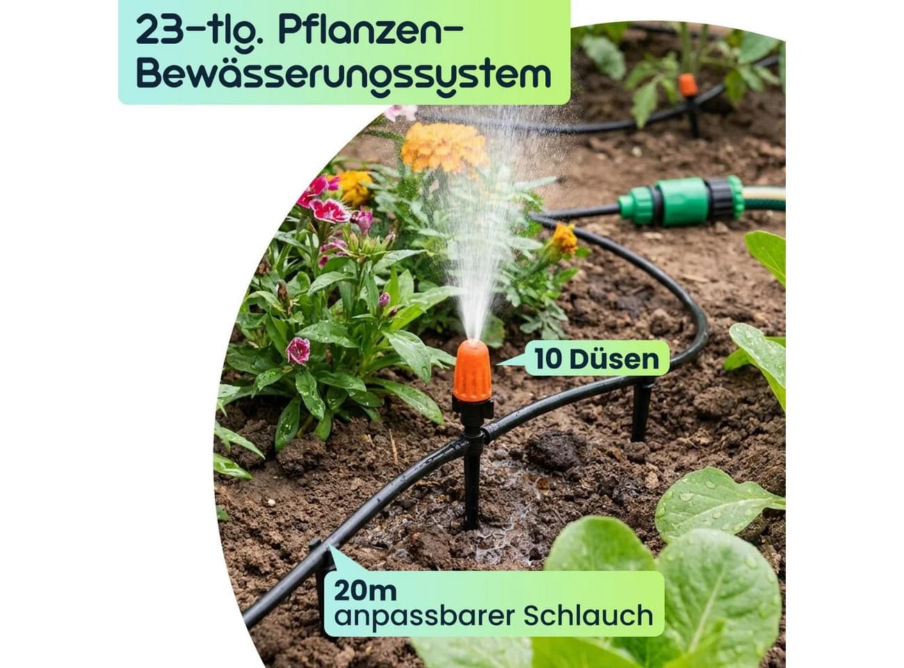 Casativo Bewässerungssystem 20m Schlauch 10 Düsen Schwarz-Grün