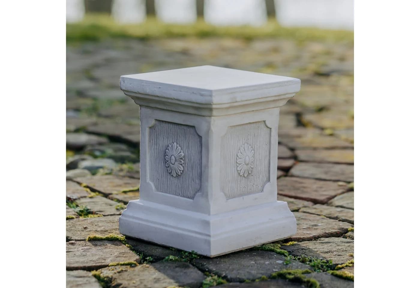 gartendekoparadies.de Gartensockel Podest mit Blumen-Motiv Grau - Bild 2