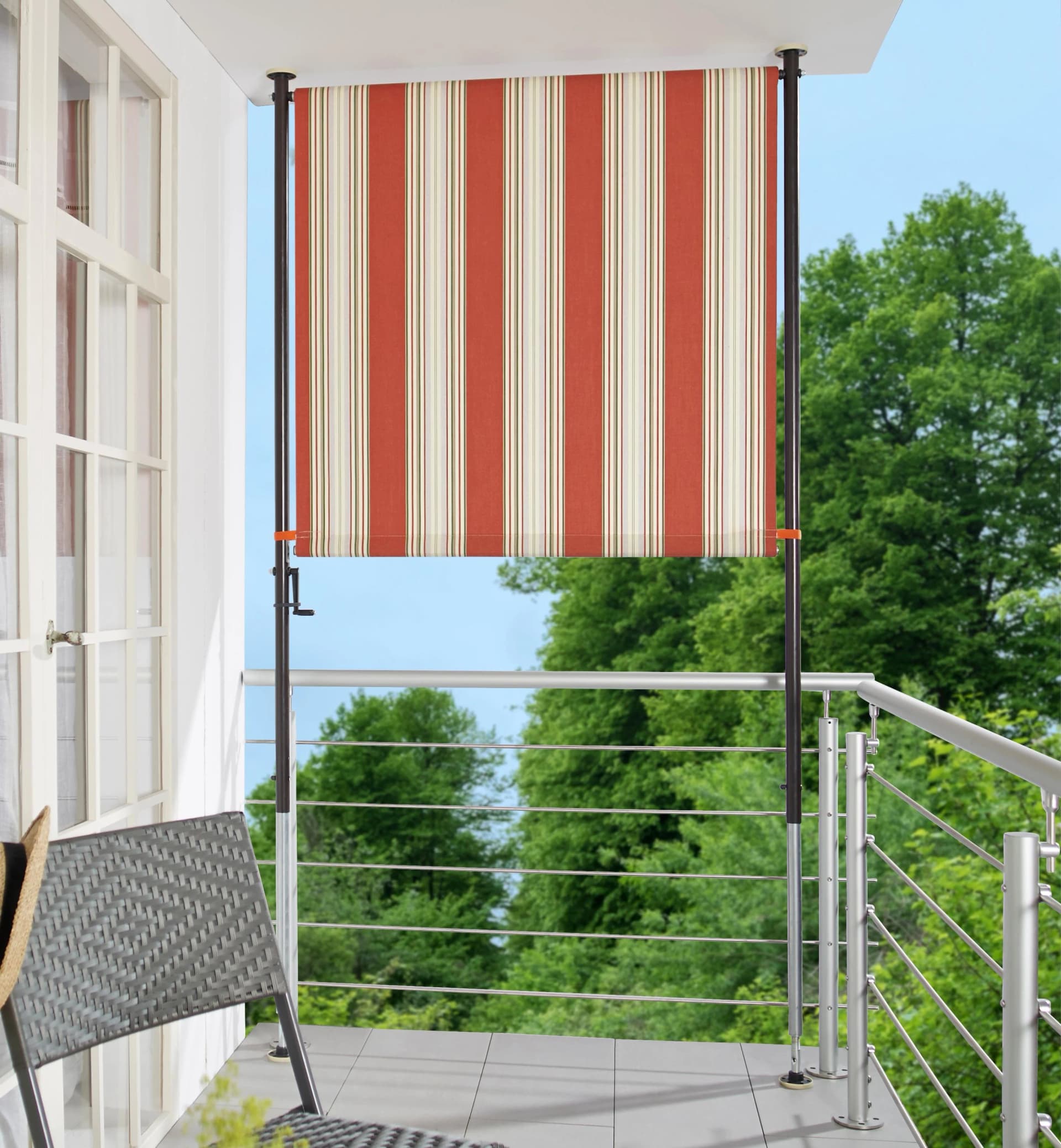 Klemm-Senkrechtmarkise Nr. 9300 Rot-Beige Polyacryl Angerer