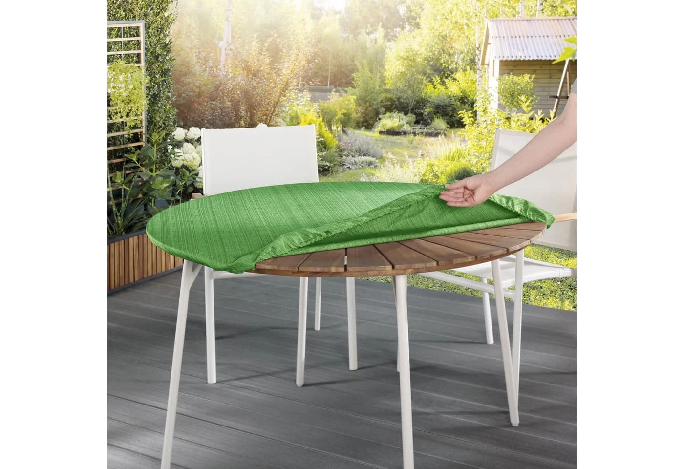 Delindo Lifestyle Gartentischdecke SAMBA Grün mit Rundumgummizug