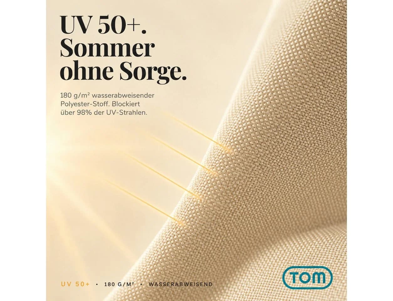TOM Sonnenschirm 125x200 cm abknickbar UV-Schutz 50+ Beige - Bild 5
